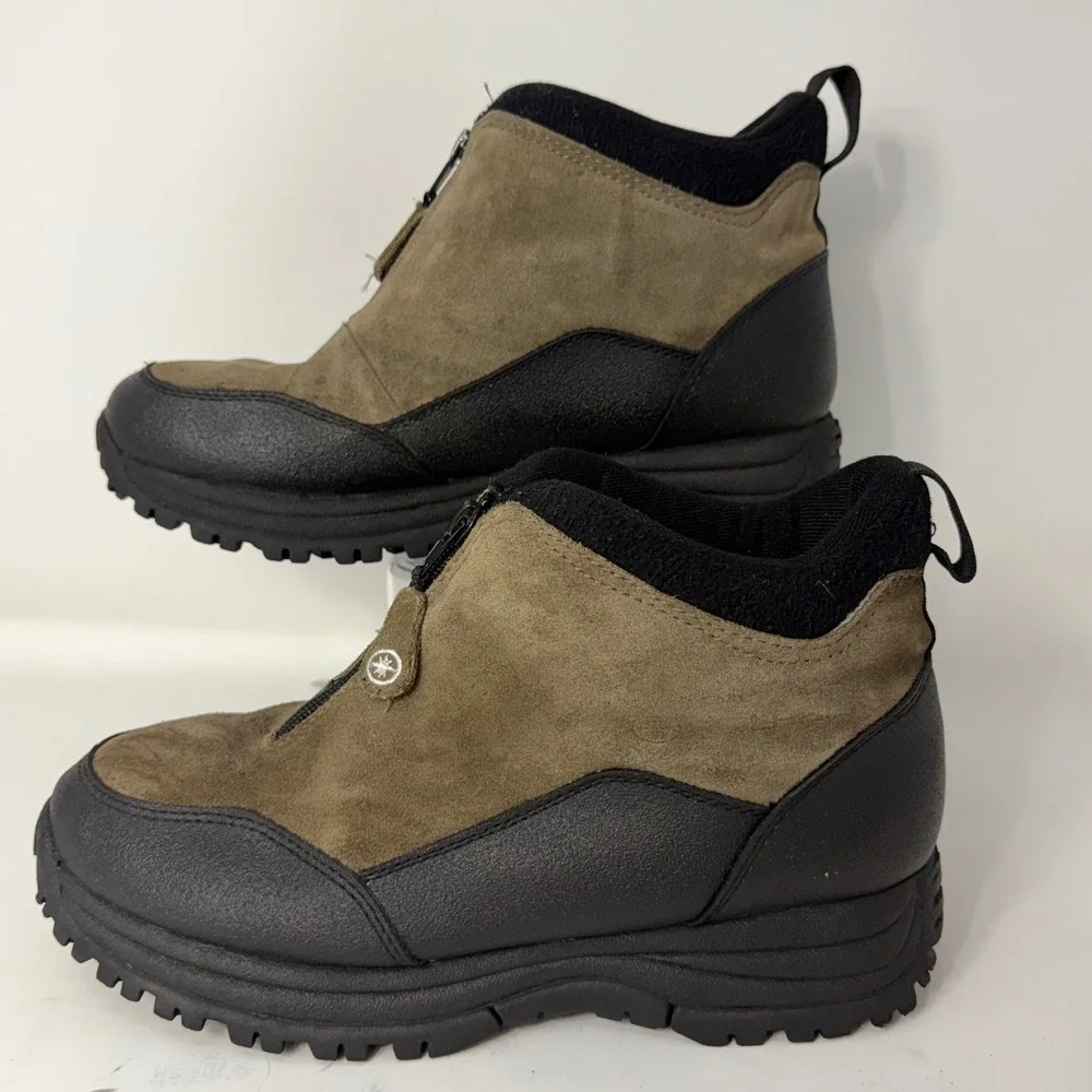Polaris Thermolite Brown Black Leather Zip Front Winter Boots Womens 8W